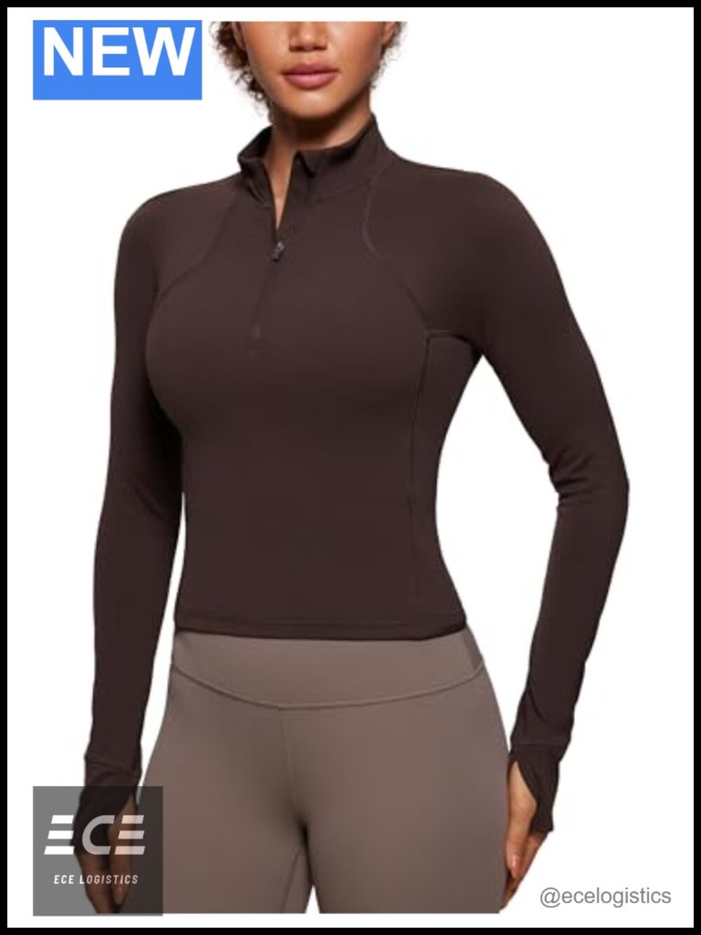 Butterluxe Half Zip Long Sleeve Crop Top Thumbholes Stand Collar Yoga